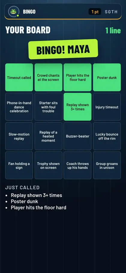 La grille de bingo d’un joueur sur son téléphone, avec une ligne complète