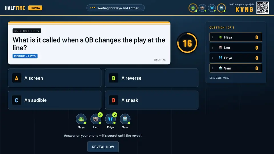 Une question de quiz sur le plateau télé, avec chrono et quatre réponses